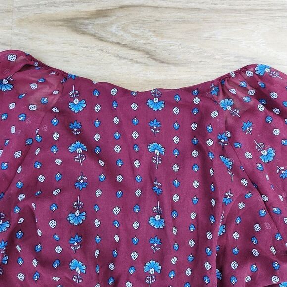 🍑AUW Burgundy Floral Estilo 3/4 Sleeve Dress XLarge - Picture 4 of 12